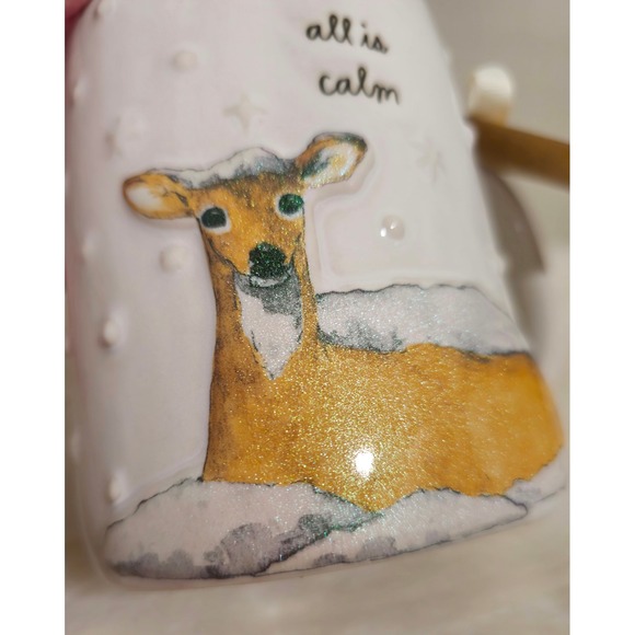 Rae Dunn Inspired All is Calm Deer Shimmer Christmas Holiday Coffee Mug Cup NWT - Picture 4 of 5